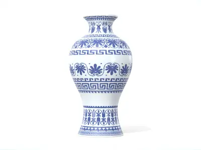 Decorative Ceramic Vase with Blue Pattern Low-poly 3D model
