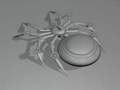 Steampunk spider brooch-clock Free 3D model