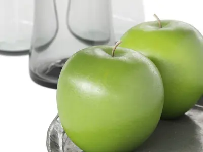 Accessories set two apples on plate 3D model