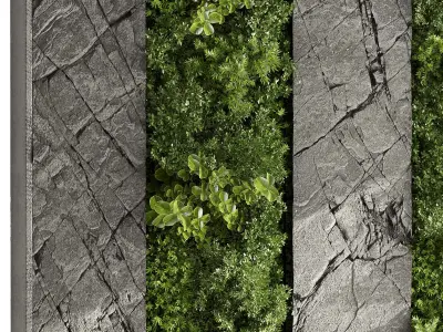 Vertical Wall Garden With rock frame 3D model