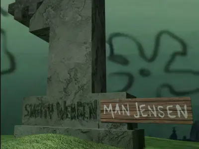 Smitty Werben Manjensen Tombstone from Spongebob Free low-poly 3D model