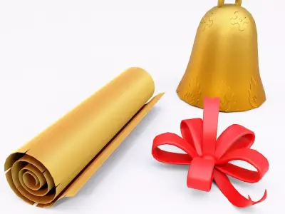 Christmas bell ribbon letter 3d model  Low-poly 3D model