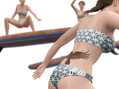 Woman with Paddle Board 05 Poses Low-poly 3D model