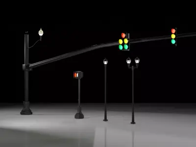 City Downtown Traffic Lights and Signals PACK 1 3D model