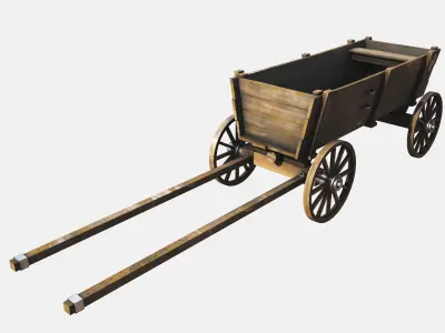 wooden cart  Low-poly 3D model