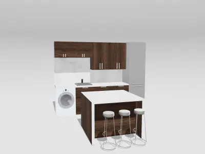 Single wall kitchen with Island  3D model