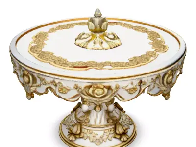 Luxury Rococo Round Table with Gold Accents Low-poly 3D model