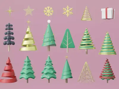 3d set of Christmas tree and Ornament  3D model