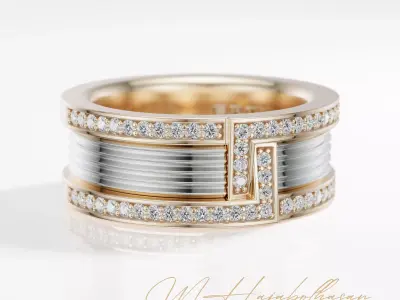 Eclipse Line Ring Luxury Unisex Diamond Band  3D Jewelry Model  3D print model