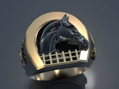 MEN RING HORSESHOE WITH HORSE 3D print model