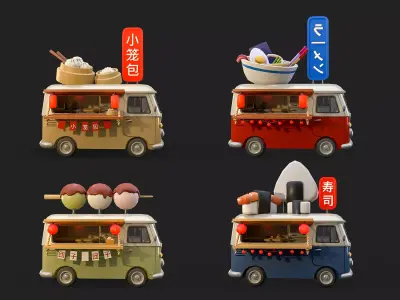 Food Trucks  Asian Edition Low-poly 3D model