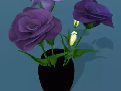 Flower of lisianthus multicolor low poly with vase Low-poly 3D model