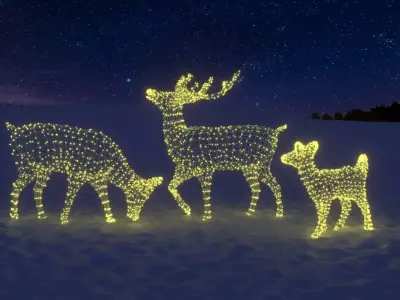 LED Deer Family 3D Wireframe Christmas Light Sculptures 3D model