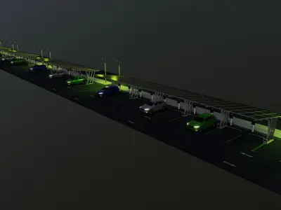 Low Poly Solar Carport Type-3 Pack Low-poly 3D model