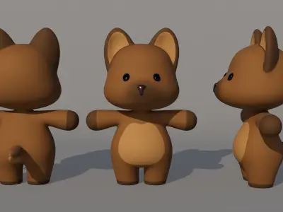 Rigged Cartoon Wolf Low-poly 3D model