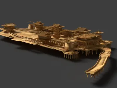 Chinese ancient palace house  Low-poly 3D model