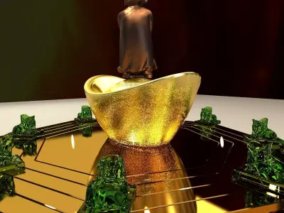 Chinese monk kid and gold ingot   3D model