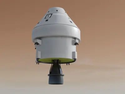 Spaceship 3D model spacecraft flying in sky Low-poly 3D model