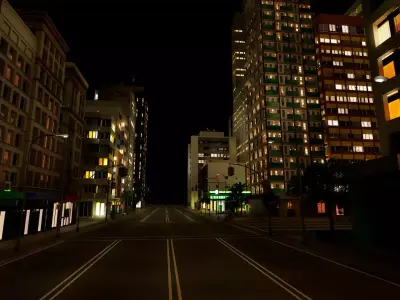 City Downtown Skyscraper Street - Night - Unreal - Lot 06 Low-poly 3D model