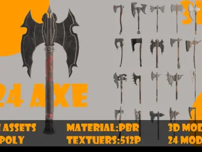 Axe collection-game assets-vol 02-2 model free Free low-poly 3D model