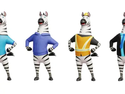 Cartoon Mascot Zebra Rigged Low-poly 3D model