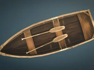 Wooden Boat Low-Poly Game-Ready Low-poly 3D model