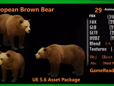 European Brown Bear Low-poly 3D model