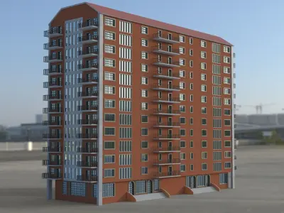 Building 3D model apartment in middle of field Low-poly 3D model