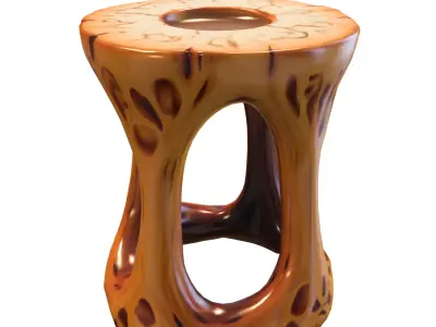 Stylized Wooden Stools Collection Low-poly 3D model