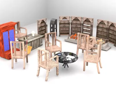  Medieval Library Model Pack  3D Model Low-poly 3D model