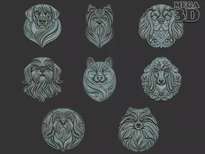 Dog basrelief Pack B 240815 3D Model Collection