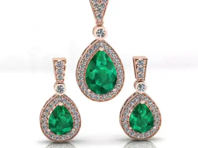 pear halo jewelry set earring and pendant 3D print model