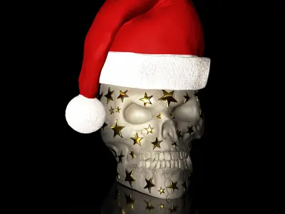 Skull with Stars Christmas Hat Hat is detachable  Hollow inside 3D print model