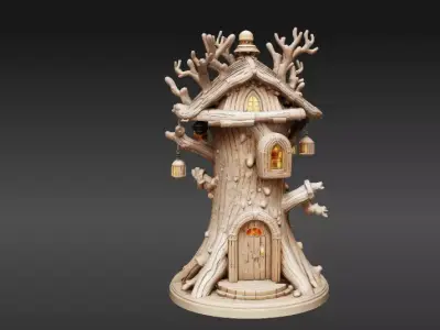 Lantern Tree House 3D Model Fantasy Miniature Two Model 3D model