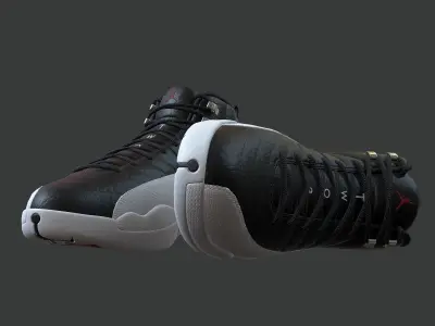 PBR Air Jordan 12-retro sneakers Playoff colorway Low-poly 3D model