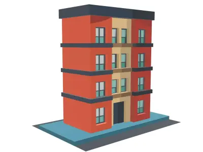 Cartoon Residential Building Low-poly 3D model