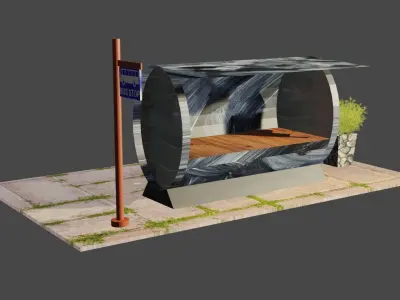 Bus Stop Low-poly 3D model Free low-poly 3D model