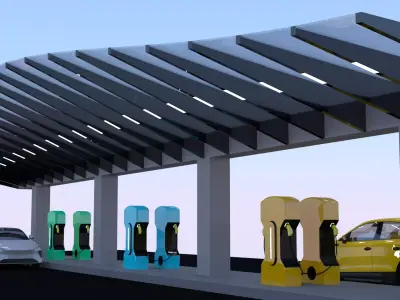 Charging station with cars 3D model