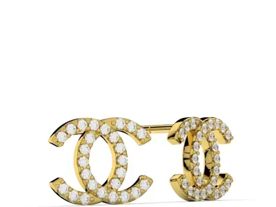 Pair of stylish earrings with stones double c model 3D print model