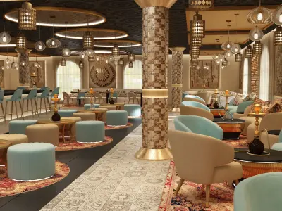 Luxury hookah bar coffee restaurant  interior design 3D model