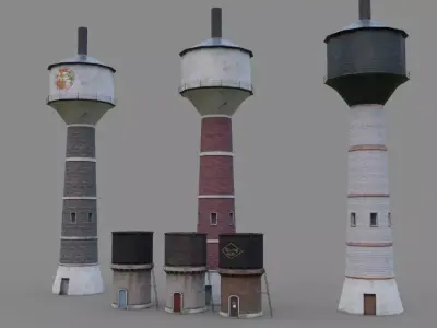 Water Tower pack for city country and railway steam Free low-poly 3D model
