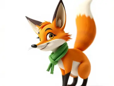 Charming Fox Model Pack with Green Scarf Low-poly 3D model