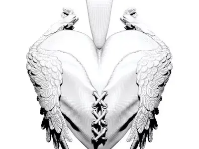 Love heart with wings pendant jewel  3D print model