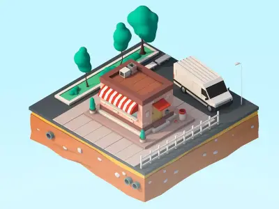 Cartoon Low Poly City Shop Building Low-poly 3D model