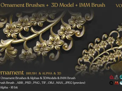 Ornament Brushes  3D Model  IMM Brush                   Vol 02 Low-poly 3D model