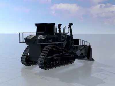 Hydraulic bulldozer tracked construction site vehicle black Low-poly 3D model