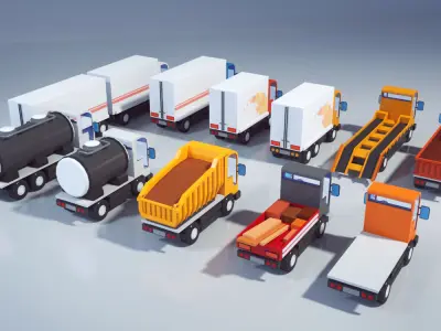 Trucks package 01 Low-poly 3D model