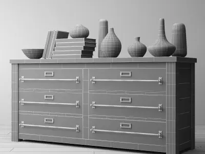 MERCANTILE 6-DRAWER LOW WIDE DRESSER 3D model
