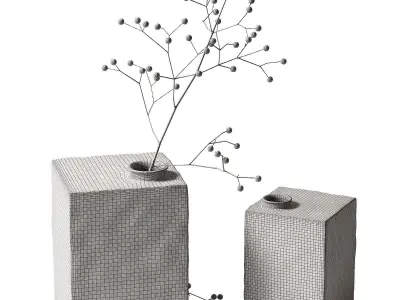 Square Glass Vase with berry branch home decor 3D model