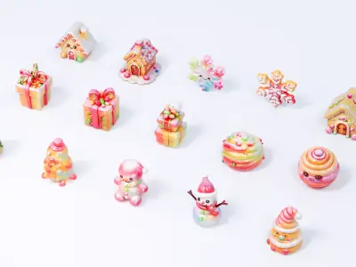 Snowman Snowflake Snowhouse Candy 3D model